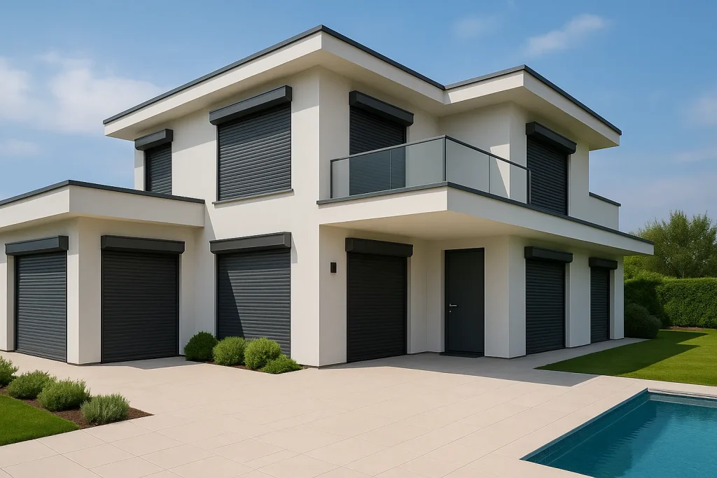 شيش حصيرة ألومنيوم للنوافذ والأبواب في مصر – تصميم عصري بعزل حراري وصوتي وتشغيل كهربائي أو يدوي من شركة سيسكوم.
