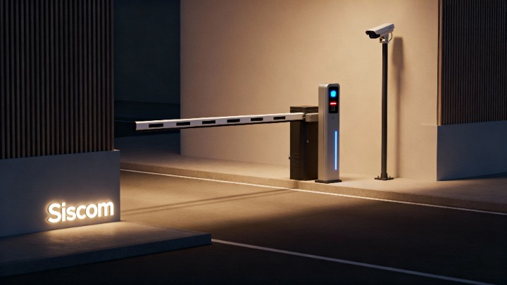 أنظمة التحكم في البوابات – بوابة إلكترونية حديثة بذراع تحكم وكاميرا مراقبة من سيسكوم لتنظيم الدخول والخروج.