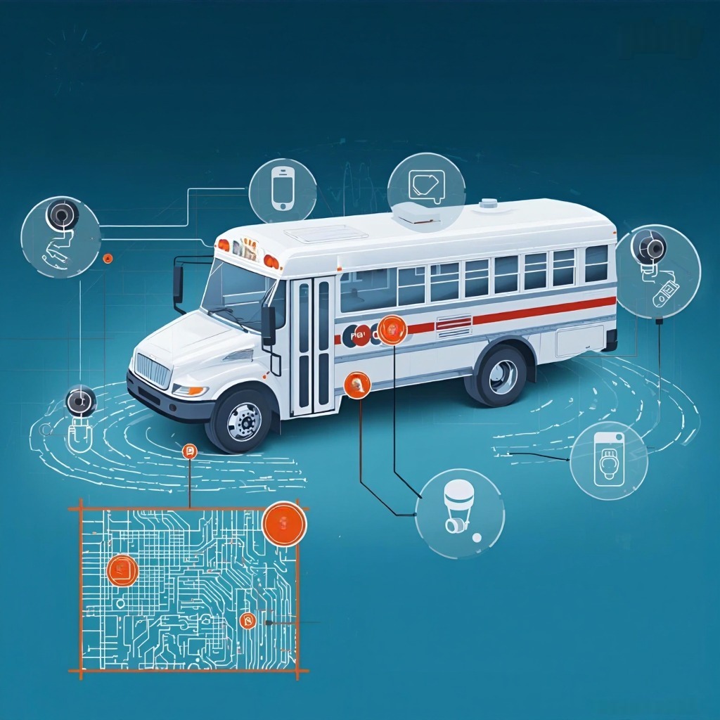 تفاصيل نظام كاميرات مراقبة باص المدرسة – كاميرات داخلية وخارجية، جهاز تسجيل مركزي، ومراقبة عن بعد لضمان أمان الطلاب في مصر.