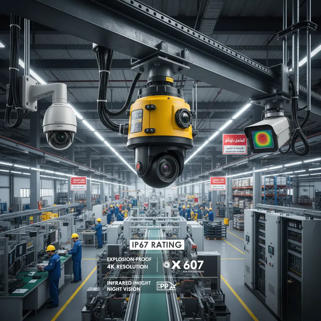 أنظمة كاميرات مراقبة صناعية لمتابعة خطوط الإنتاج والمخازن