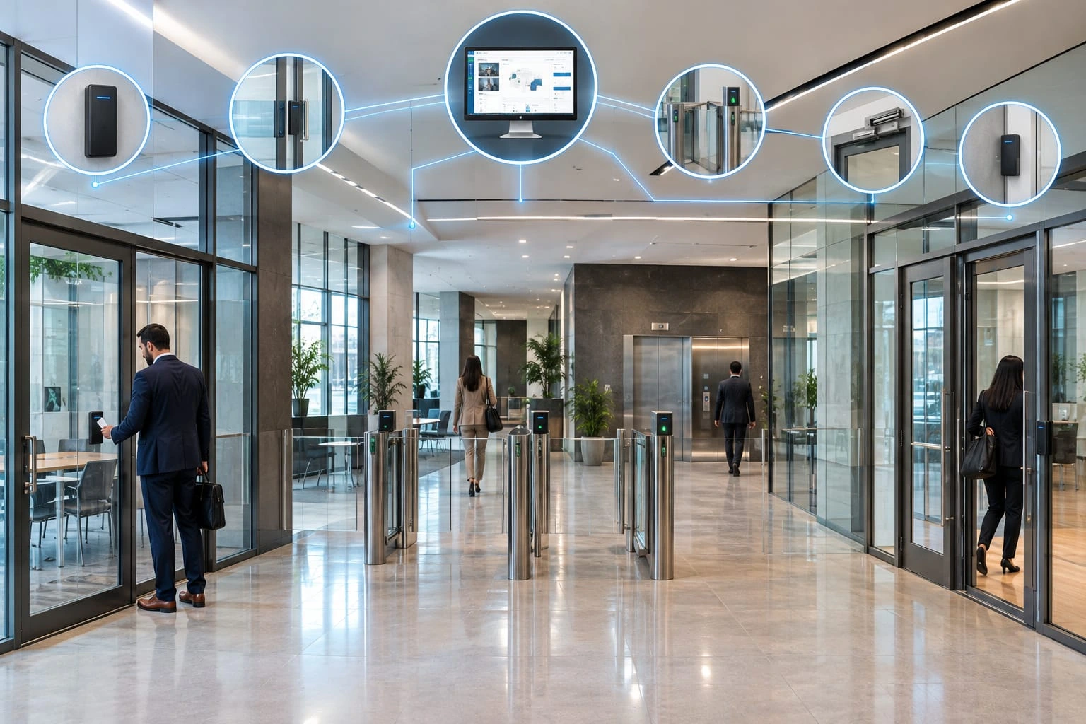 نظام Access Control شبكي يدير عدة أبواب مركزياً عبر Software